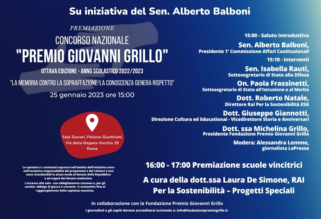 25 Gennaio – Cerimonia di premiazione “Concorso Grillo” alunni Scuola secondaria