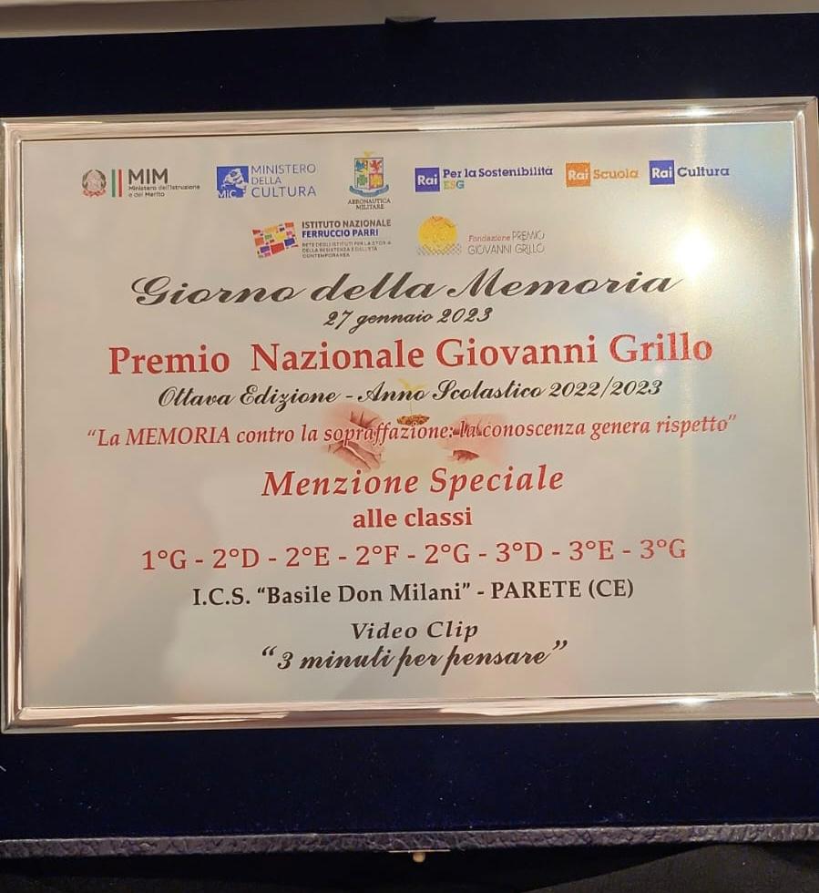 MENZIONE SPECIALE CONFERITA AGLI ALUNNI DELLA SCUOLA MEDIA PRESSO LA “SALA ZUCCARI” DEL SENATO – ROMA